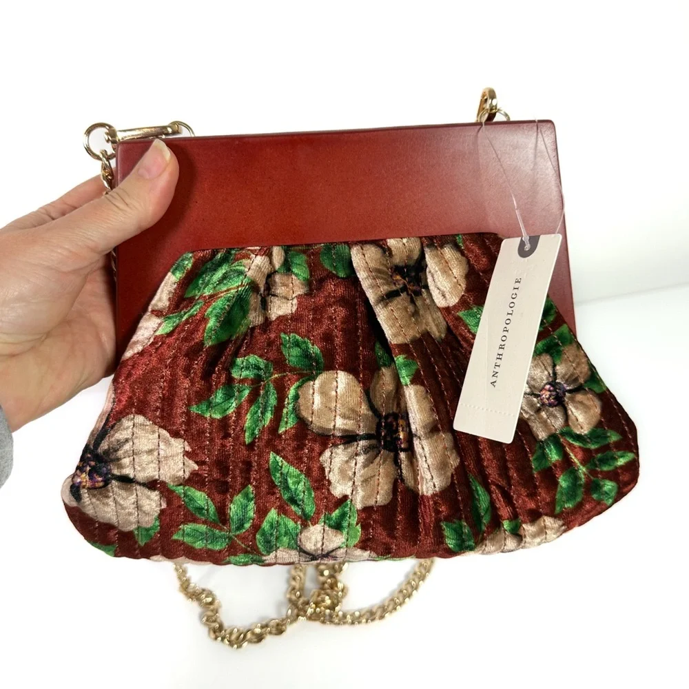 Anthropologie Pleated Velvet Clutch in Pink Combo NWT
